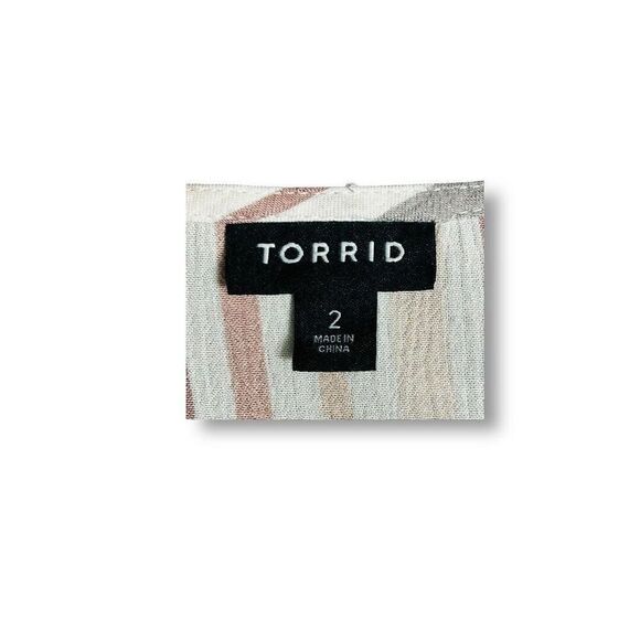 Torrid 2X Beige Pink Stripe Button Front Tie Hem Blouse Boho Cottagecore Preppy - Picture 7 of 9